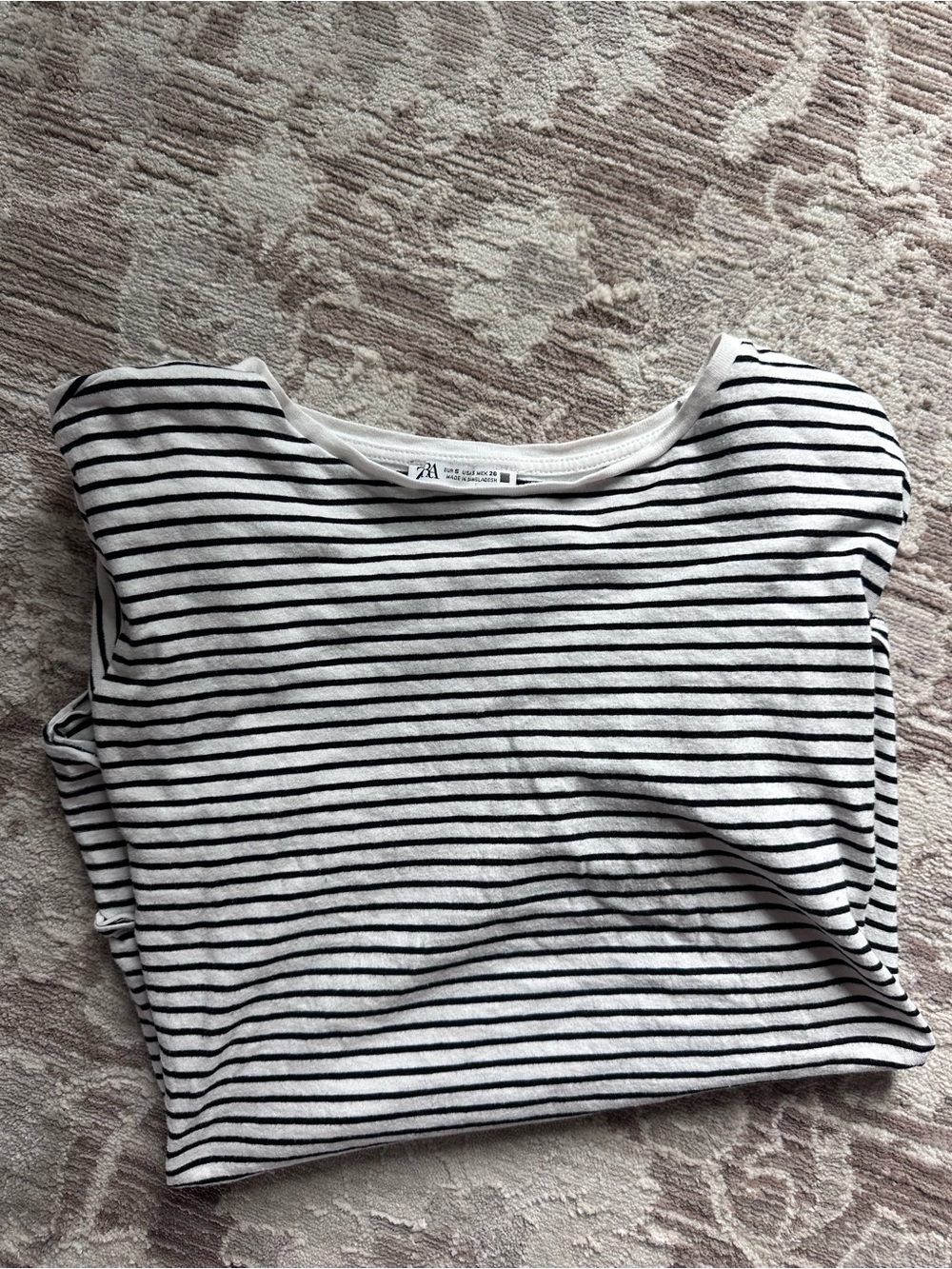 Zara Black and White Striped Short Sleeve Crewneck Tee